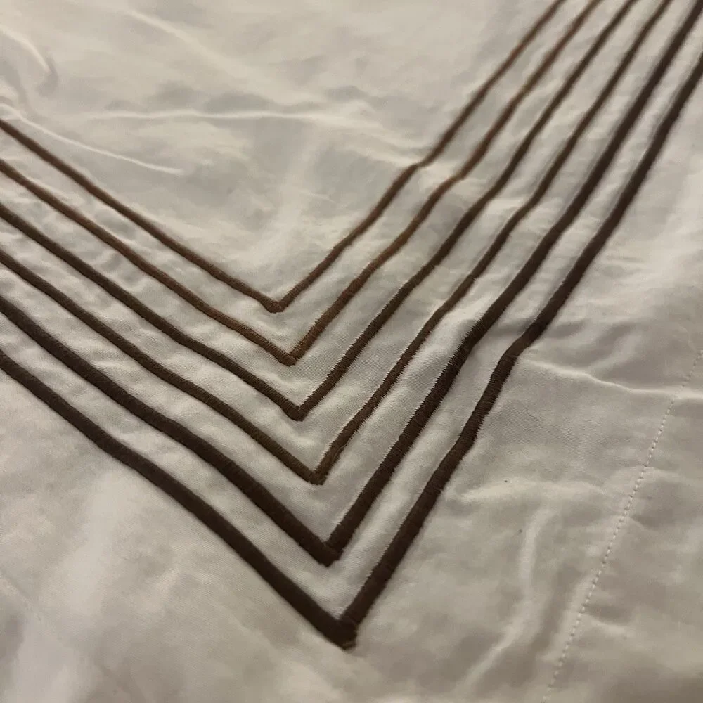 Barbacci Italy Two Standard Pillow Shams 6 Brown Embroidery Border Stripes Ivory
